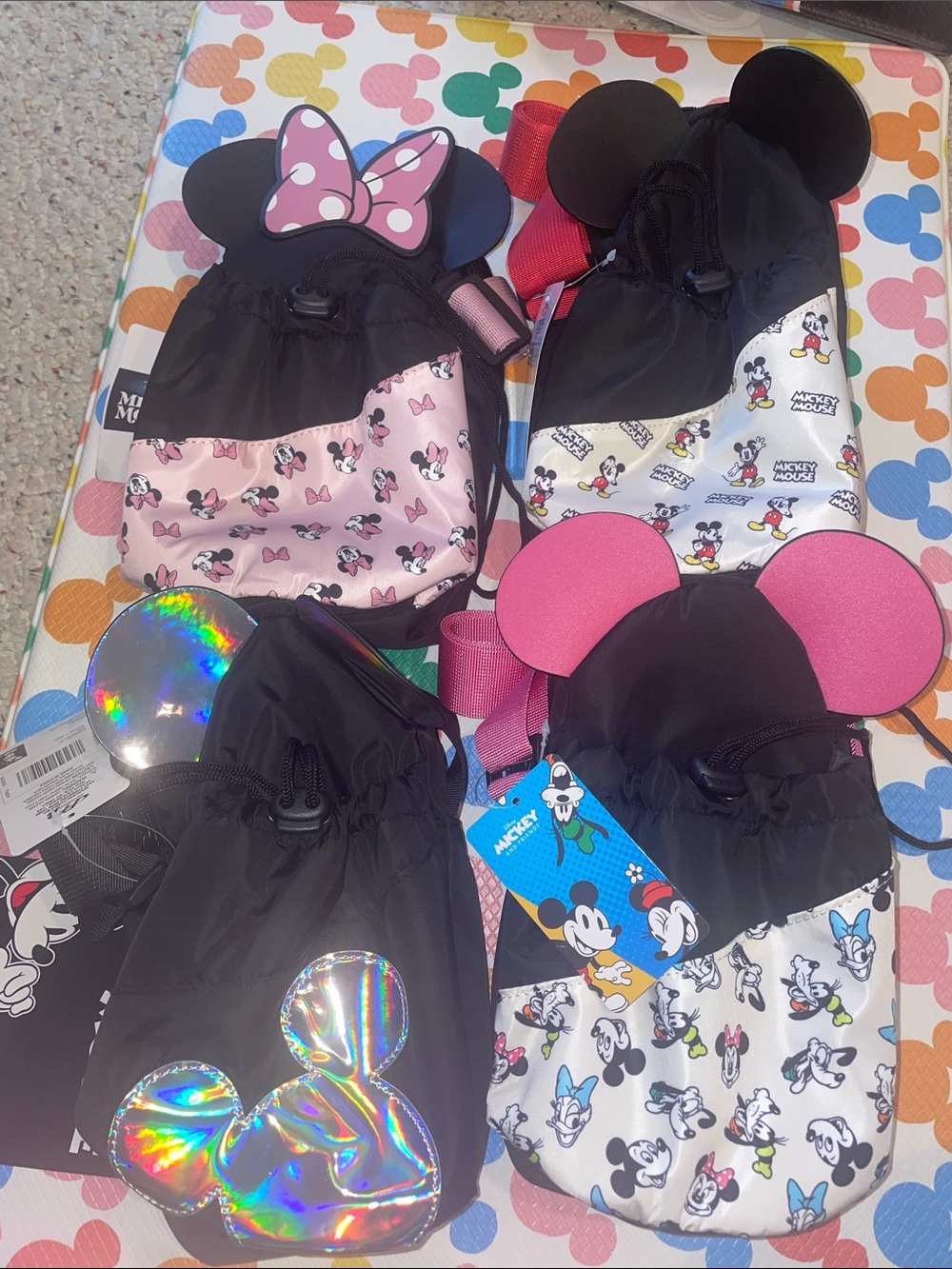 Disney Aldi Mickey & Minnie Water bottle slings - Black, Pink, Holographic